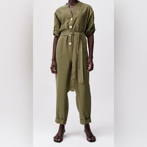 Zara green cargo jumpsuit XS